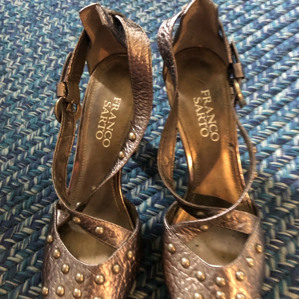 Franco Sarto, silver leather sandals for 4-inch heels.size 5.5